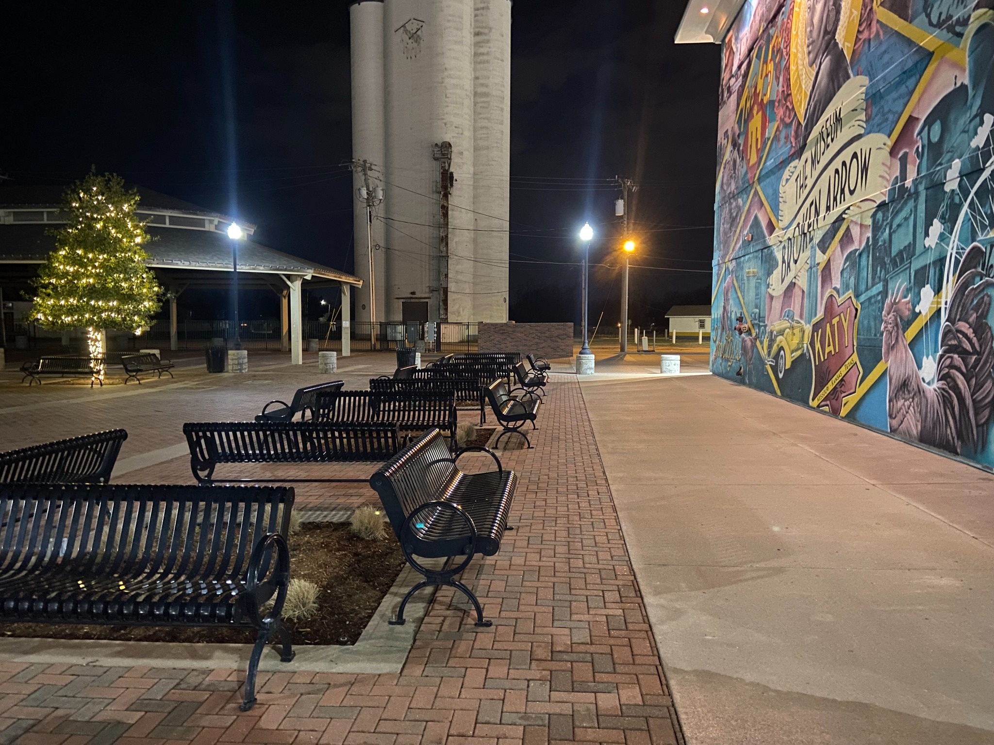 Clean public plaza and streetscape at night
